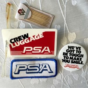 Pacific Southwest Airlines PSA Crew Luggage Tag Patch Pin AWA 1st Class Toothpic